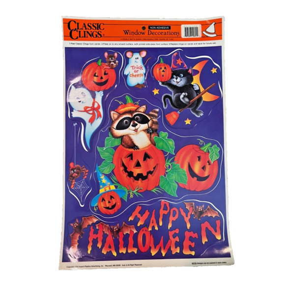 Halloween Decor Wild Pumpkins 1994 Classic Clings Window Clings Stickers NOS - Picture 4 of 7
